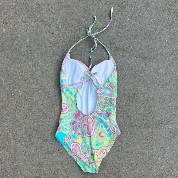 Lilly Pulitzer Halter One Piece Swim Bikini Vibrant Pastel Floral Size 4 - Picture 2 of 5